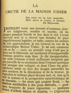 Page One of Baudelaire's translation of "The Fall of the House of Usher"
