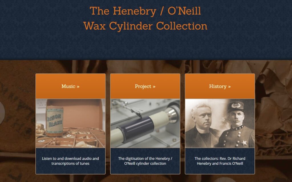 Website of Digitised Henebry O'Neill Wax Cylinder Collection