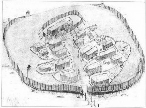 Conjectural drawing of the early Viking settlement around Christ's Church. 