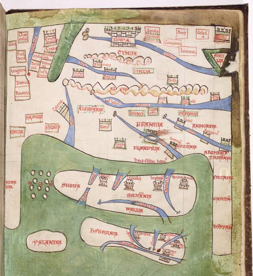 Map of Ireland in Gerald of Wales, Expugnatio Hibernica, c.1189, MS 700 Image 99. Courtesy of the National Library of Ireland.