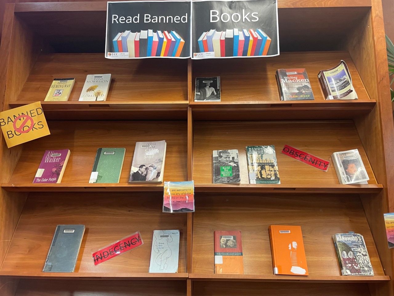 Bookcase with a selection of books that have all been banned.