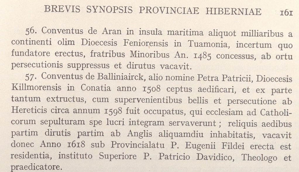 Excerpt in Latin from Brevis Synopsis Provinciae Hiberniae.
