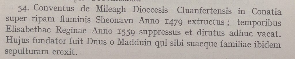 Excerpt in Latin about the founding of the friary.