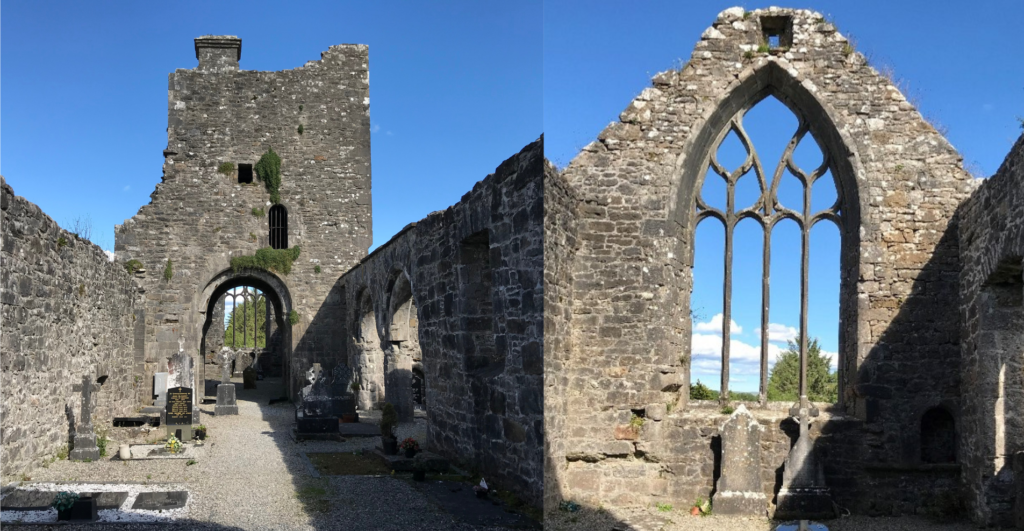 On the left is Creevelea Franciscan friary nave window and on the right is thge friary's east window..