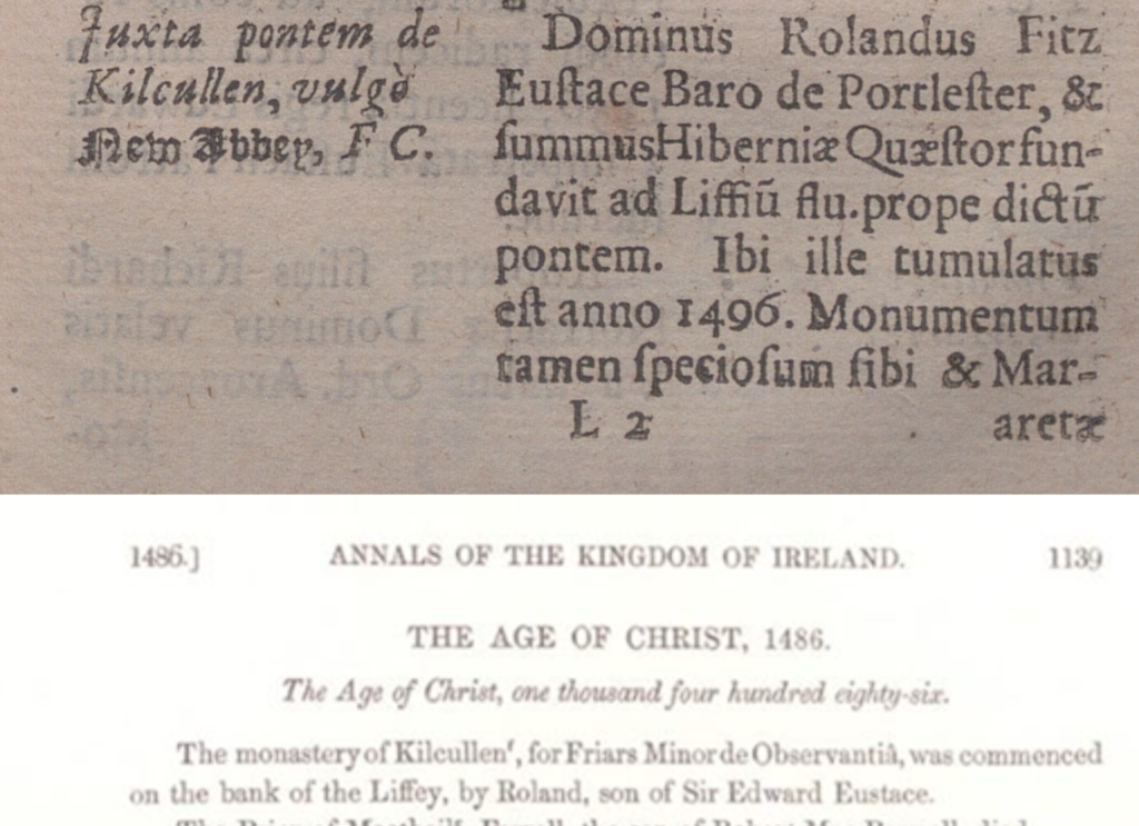 Top: Excerpt in Latin about the foundation date of Kilcullen friary. Bottom: The Age of Christ and the founding of Kilcullen friary.