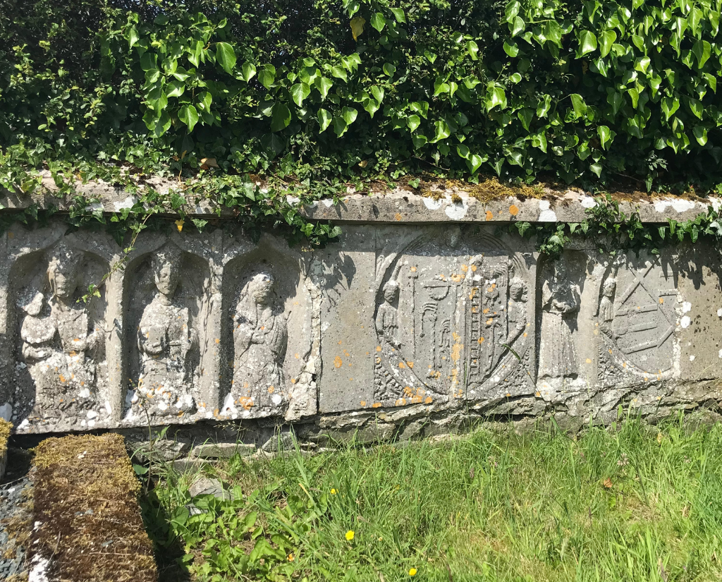 Tomb with saints carved into the stone. It is found in the grounds of Kilcullen friary.