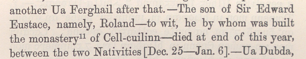 Text from the Annals of Ulster about Roland who built the friary in Kilcullen.